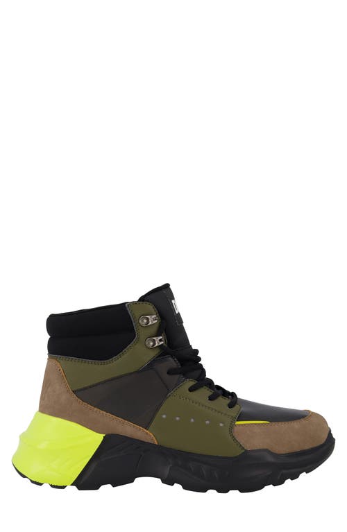 Shop Dkny Mixed Media High Top Sneaker In Olive/tan