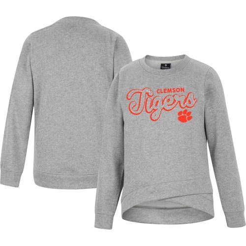 Youth Colosseum Heather Gray Clemson Tigers Whohoopers Bling Crossover Pullover Sweatshirt