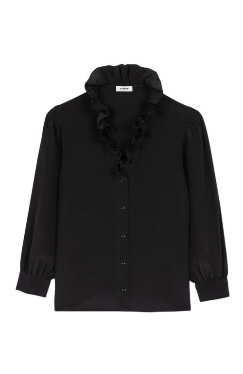 Shop Sandro Floaty Silk Shirt In Black