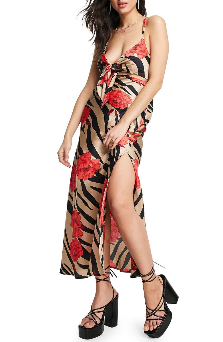 Think ahead Excrement Convert Topshop Floral Zebra Print Satin Midi Dress | Nordstrom