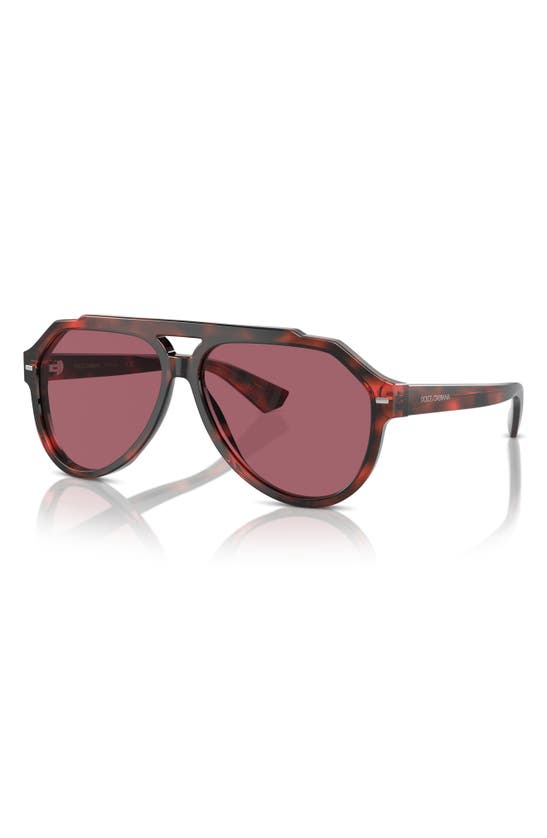Shop Dolce & Gabbana 60mm Pilot Sunglasses In Red Havana