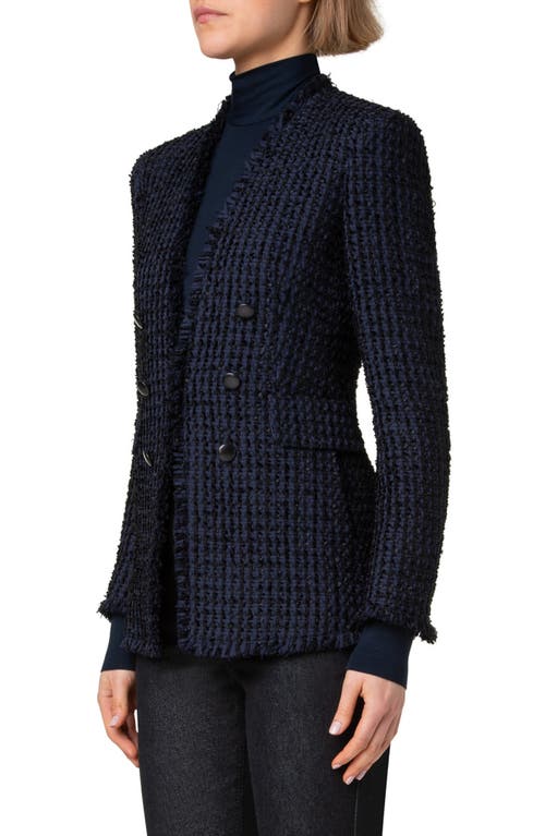 Akris Punto Double Breasted Open Front Tweed Jacket In Navy