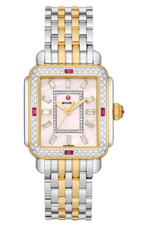 Shop Michele Deco Diamond & Ruby Watch Head & Bracelet, 33mm In Two-tone/country Rose