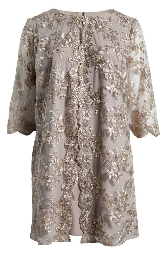 Shop Alex Evenings Embroidered Mock Jacket Cocktail Dress In Taupe