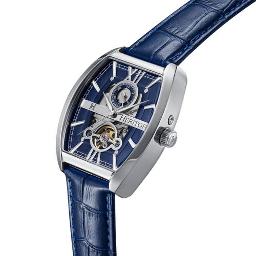 Shop Heritor Automatic Masterson Semi-skeleton Leather-band Watch In Silver/blue