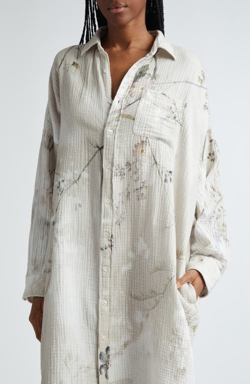 Shop R13 Jumbo Floral Cotton Gauze Midi Shirtdress In Cream Bleached Floral