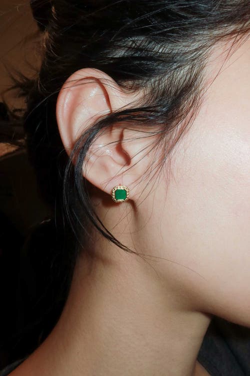 Seree Park Green Jade Square Stud Earrings In Bright Green