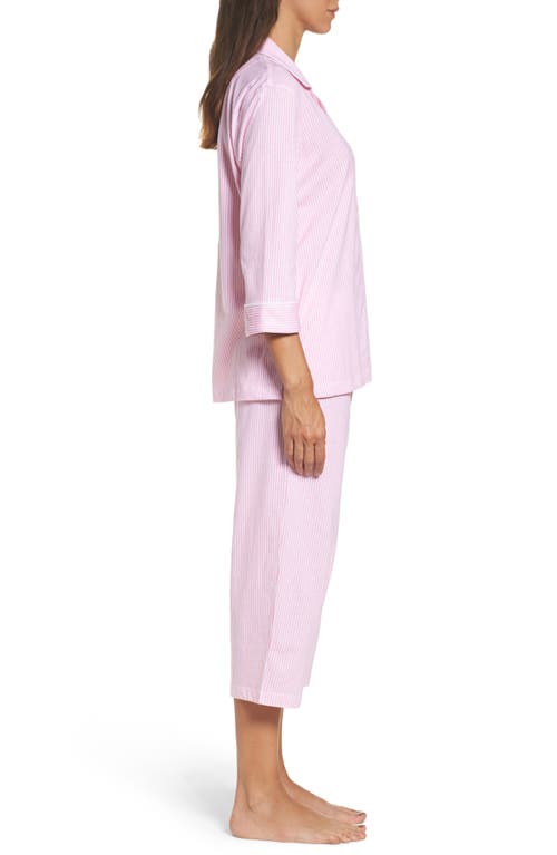 Ralph Lauren Lauren  Knit Crop Cotton Pajamas In Pink White Stripe