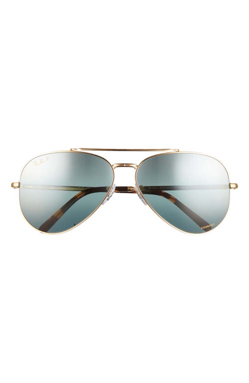 Ray-Ban New Aviator 62mm Polarized Oversize Pilot Sunglasses in Legend Gold /Polar Grad Blue at Nordstrom