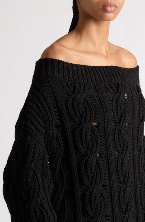 VALENTINO VALENTINO GARAVANI CABLE KNIT OFF THE SHOULDER VIRGIN WOOL SWEATER 