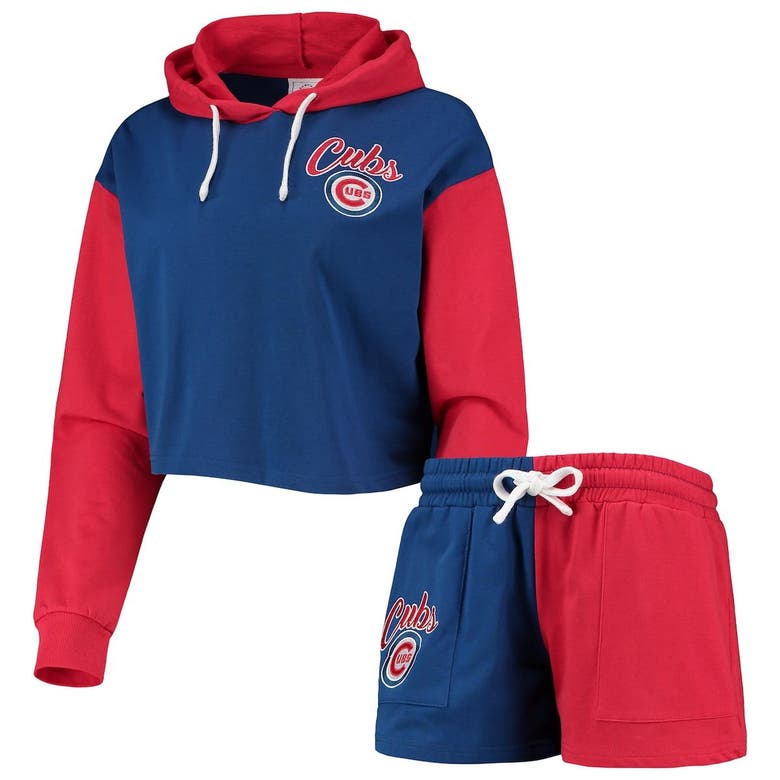 Foco Royal/red Chicago Cubs Color-block Pullover Hoodie & Shorts Lounge Set