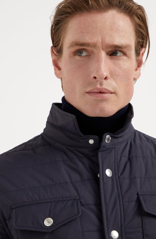 Shop Brunello Cucinelli Bonded Matte Nylon Outerwear Jacket With Thermore® Padding In Blue