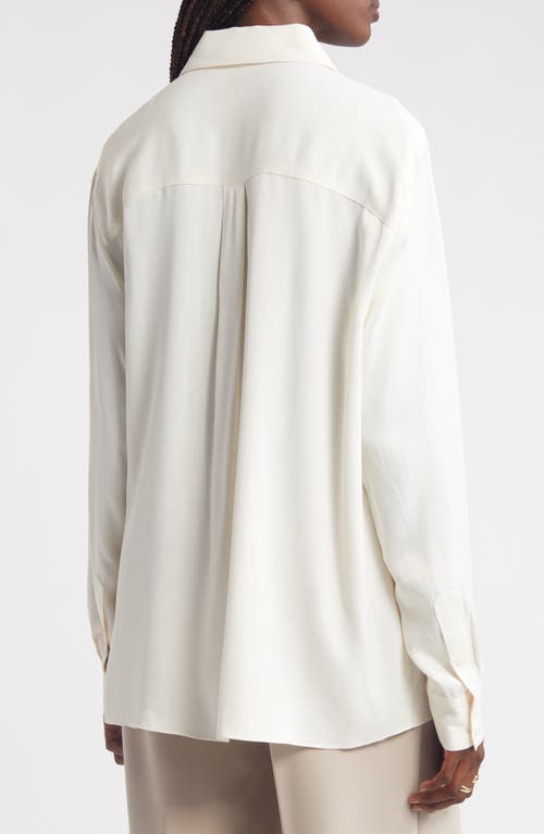 Shop Nordstrom Bishop Sleeve Satin Button-up Shirt In Ivory Pristine