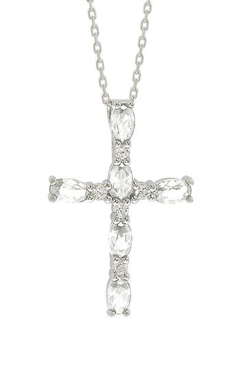 Suzy Levian White Topaz Cross Pendant Necklace In White
