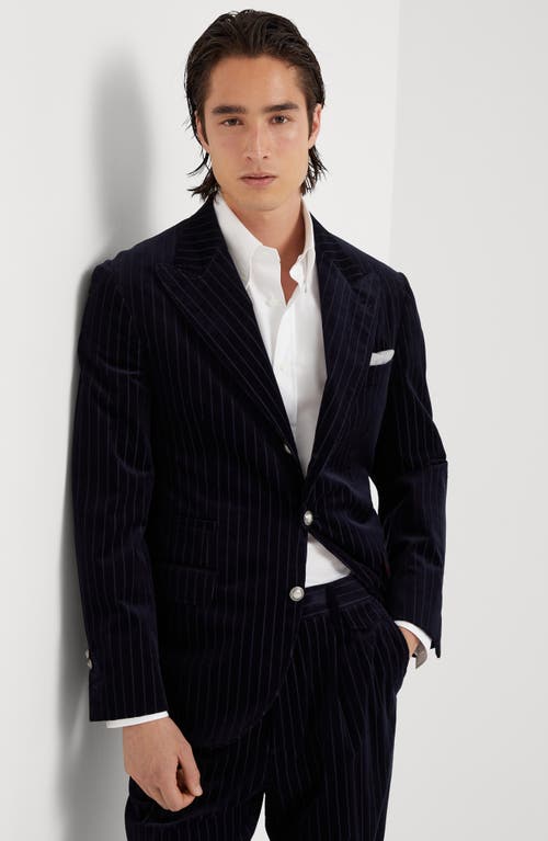 Shop Brunello Cucinelli Chalk Stripe Unconstructed Blazer In Navy Blue