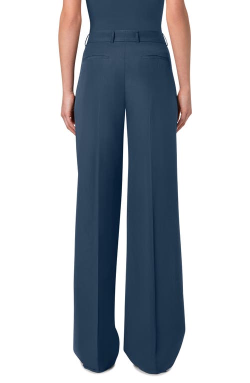 Shop Akris Melin Wide Leg Cotton Poplin Pants In Navy Denim