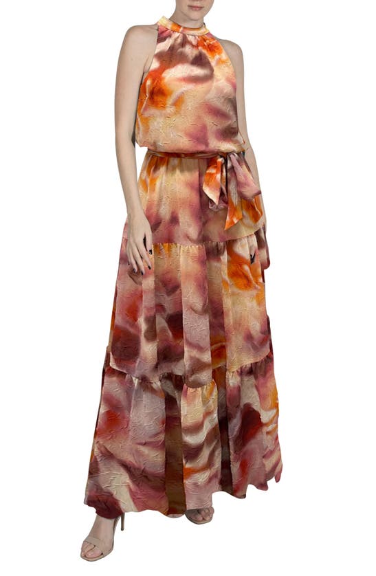 Julia Jordan Abstract Print Crinkle Chiffon Maxi Dress In Blush Multi