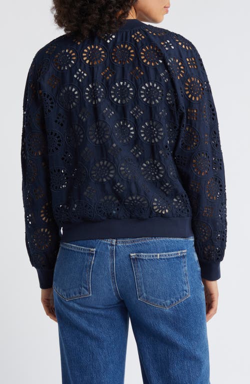 Caslon Cotton Eyelet Bomber Jacket In Navy Blazer