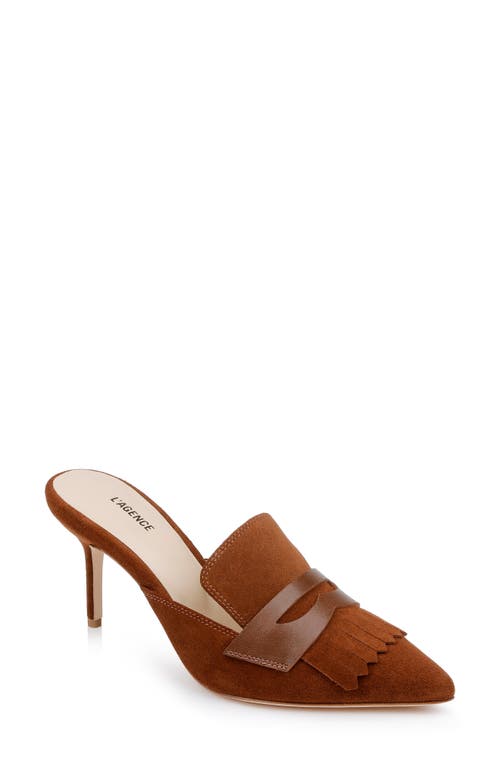 L'AGENCE Bijou Pointed Toe Kiltie Penny Loafer Mule Buckskin Suede at Nordstrom,