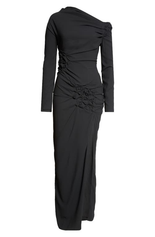 Shop Versace Long Sleeve One-shoulder Gown In Black