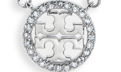 Shop Tory Burch Pavé Logo Pendant Necklace In Tory Silver/crystal