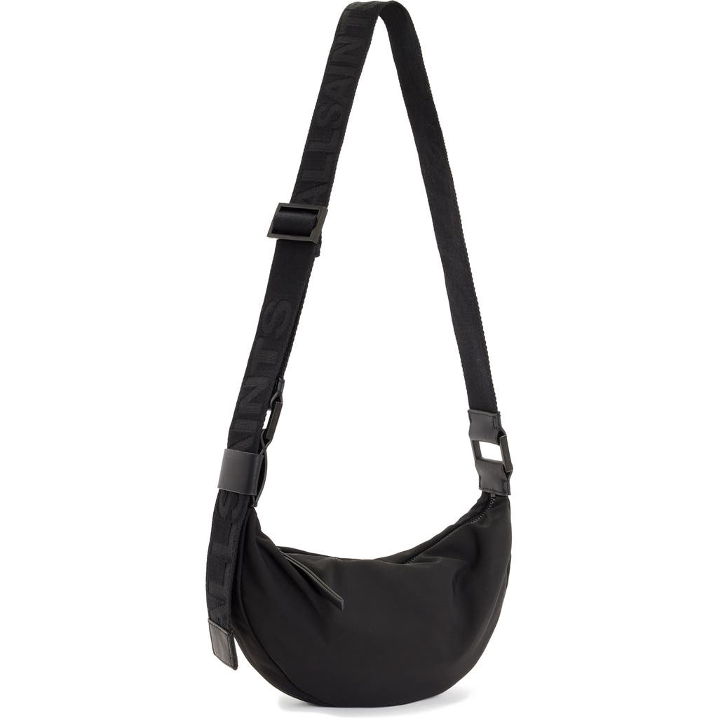 Shop Allsaints Half Moon Nylon Crossbody Bag In Black/black