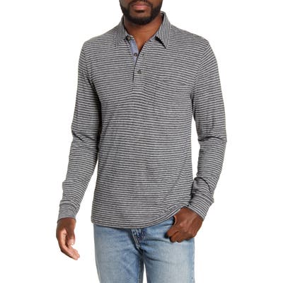 Faherty Luxe Regular Fit Stripe Long Sleeve Polo Shirt, Grey