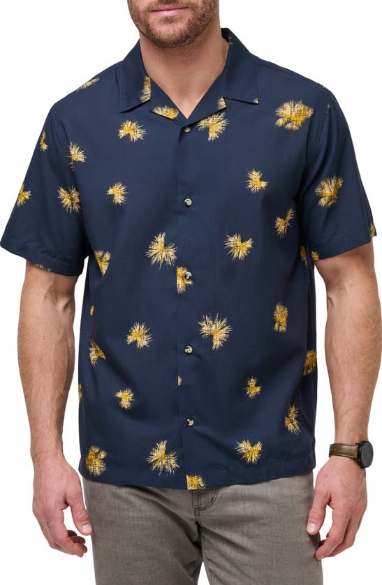 Shop Travismathew Casino Holiday Camp Shirt In Total Eclipse