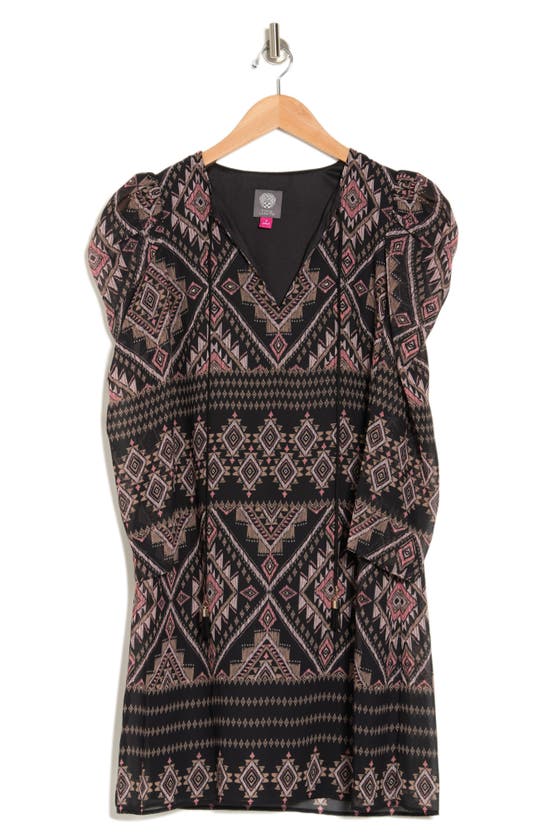 Vince Camuto Shirred Sleeve Shift Dress In Black