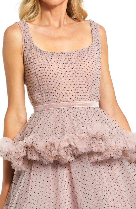 Shop Mac Duggal Dot Print Tiered Cocktail Midi Dress In Blush