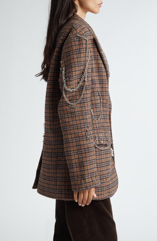 R13 Pinchushion Plaid Embellished Blazer In Brown Plaid