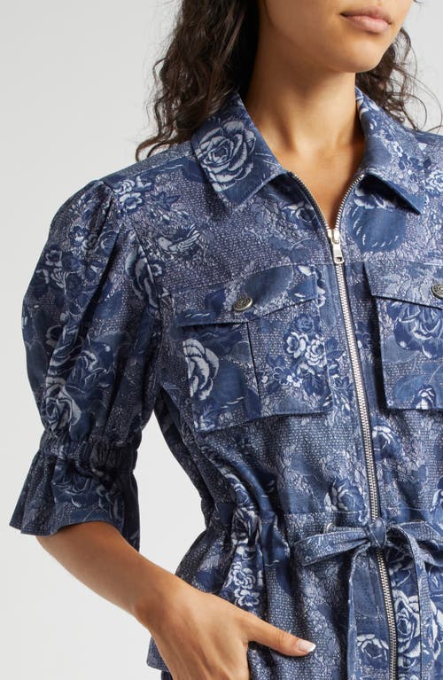 Shop Cinq À Sept Adie Floral Print Short Sleeve Jacket In Indigo Multi