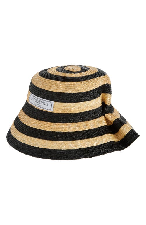 Jacquemus Le Chapeau Vela Stripe Raffia Bucket Hat In Ivory/black