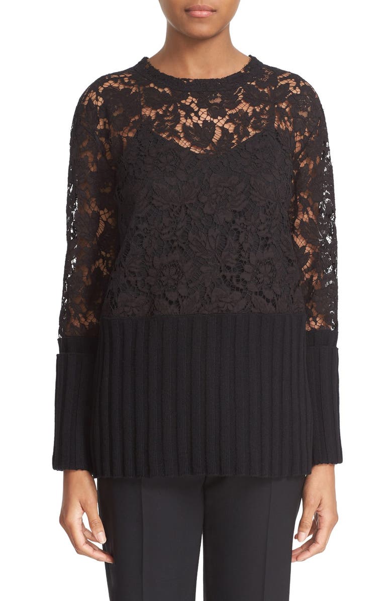 Valentino Lace Front Rib Knit Top | Nordstrom