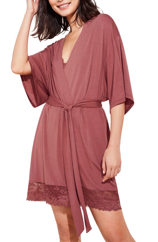 Eberjey Rosalia Lace-trimmed Stretch-jersey Dressing Gown In Rose