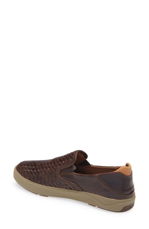 Shop Olukai Lae'ahi Lauhala Woven Leather Shoe In Dark Wood/dark Wood