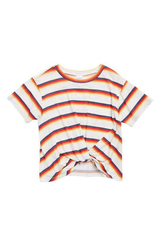 Melrose And Market Kids' Knot Front Tee In Ivory Egret Retro Stripe