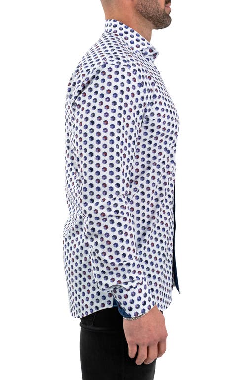 Maceoo Einstein Cuboid Print Stretch Button-up Shirt In White