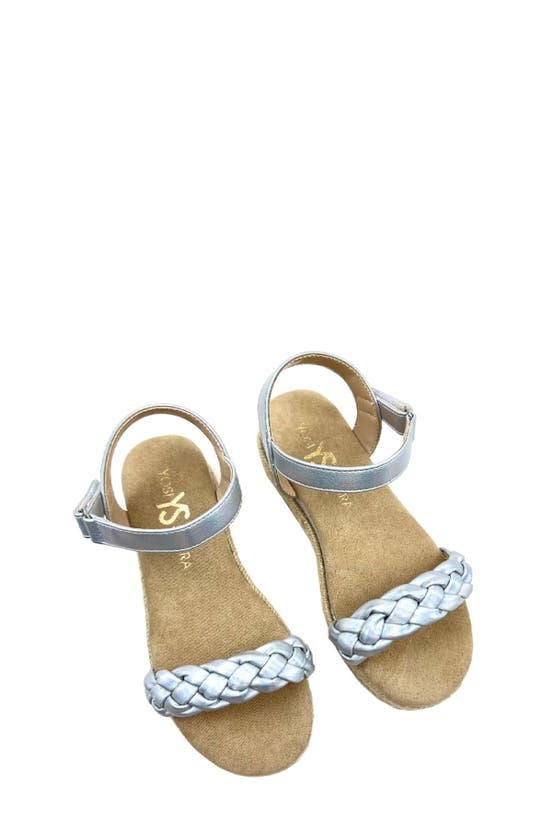 Shop Yosi Samra Kids' Miss April Ankle Strap Espadrille Platform Wedge Sandal In Silver Iridescent