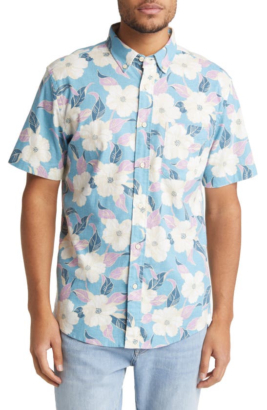 Faherty Breeze Floral Short Sleeve Hemp Blend Button-down Shirt In Blue