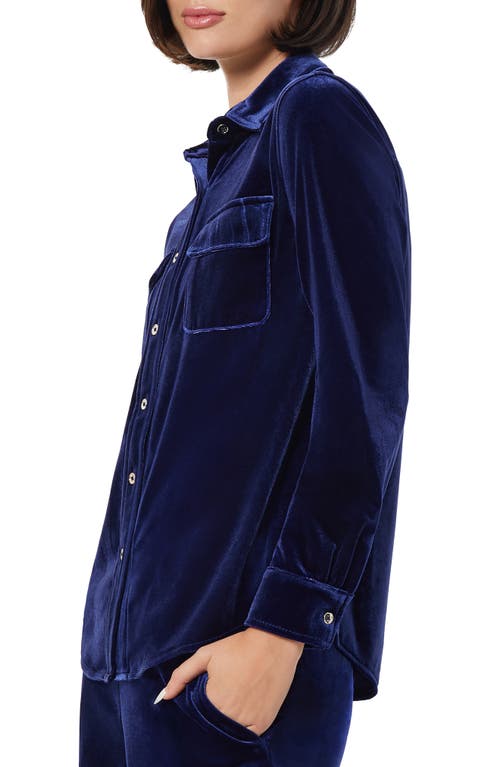 Shop Jones New York Velour Button-up Shirt In Dark Sapphire