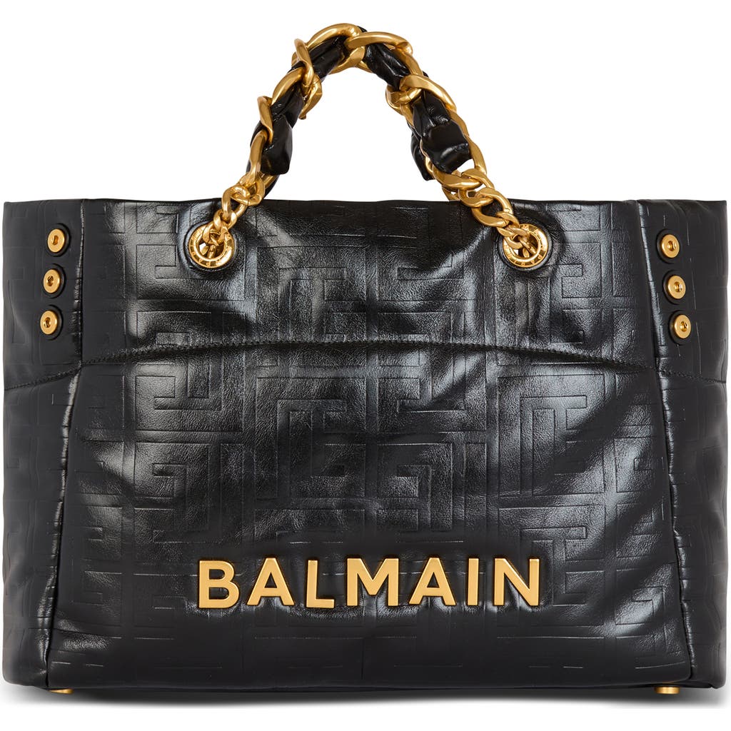 BALMAIN BALMAIN 1945 MONOGRAM EMBOSSED SOFT LEATHER TOTE