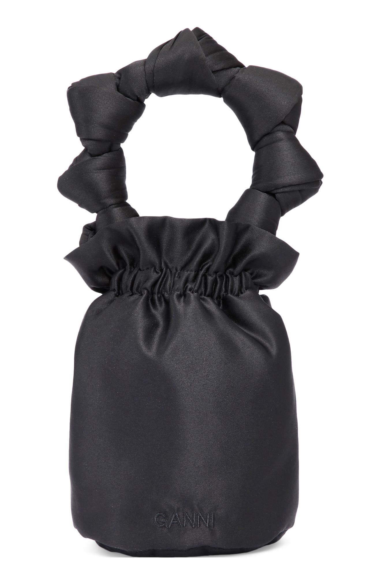 Black Ganni satin knots bucket bag