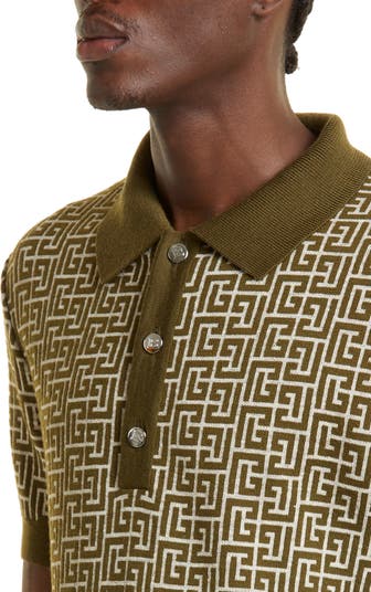 Balmain Wool Monogram Polo Shirt