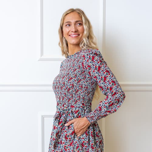 Shop Hope & Henry Organic Smocked Ruffle Collar Dress In Holiday Multi Floral