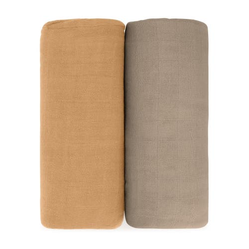 Comfy Cubs Muslin Swaddle Blanket, 2 Pack In Cedar & Caramel