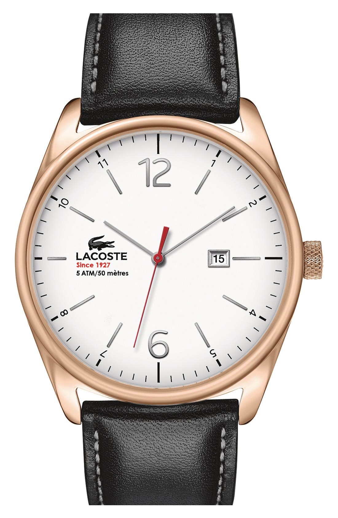Lacoste 'Austin' Leather Strap Watch, 44mm Nordstrom