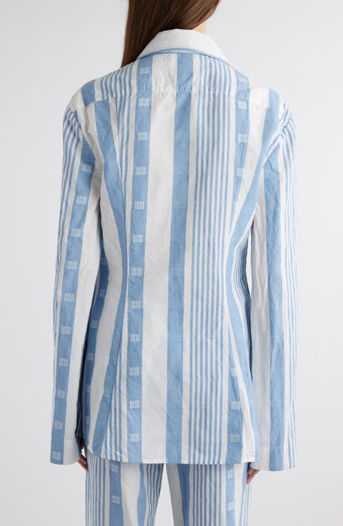 Shop Givenchy 4g Mixed Stripe Front Tie Cotton & Linen Tunic In Blue/off White