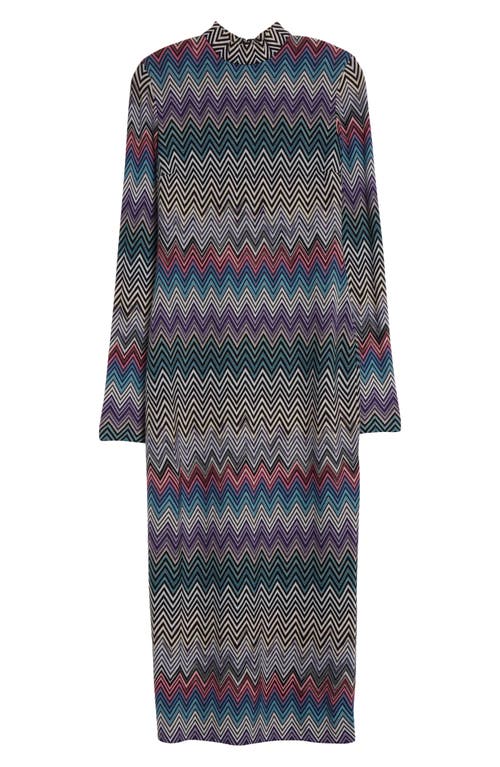 Shop Missoni Chevron Stripe Long Sleeve Wool Knit Dress In Multi Purple Turquoise Pink