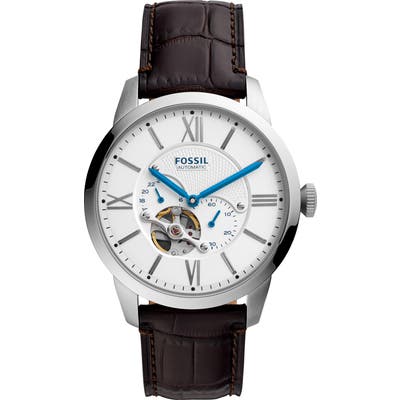 Fossil Townsman Open Heart Automatic Leather Strap Watch, 4m